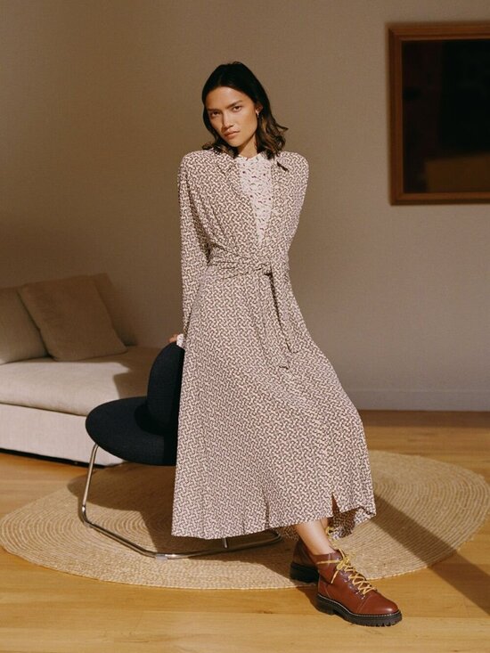 Whistles Dresses & Skirts - Whistles Cream Snaffle Shirt Tie Front Wrap Midi Dress Size 4